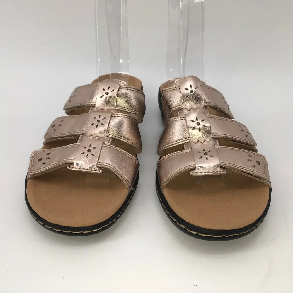 Clarks Leisa Spring Rose Gold Sandals Womens 12N Comfort Metallic Strappy Sandal